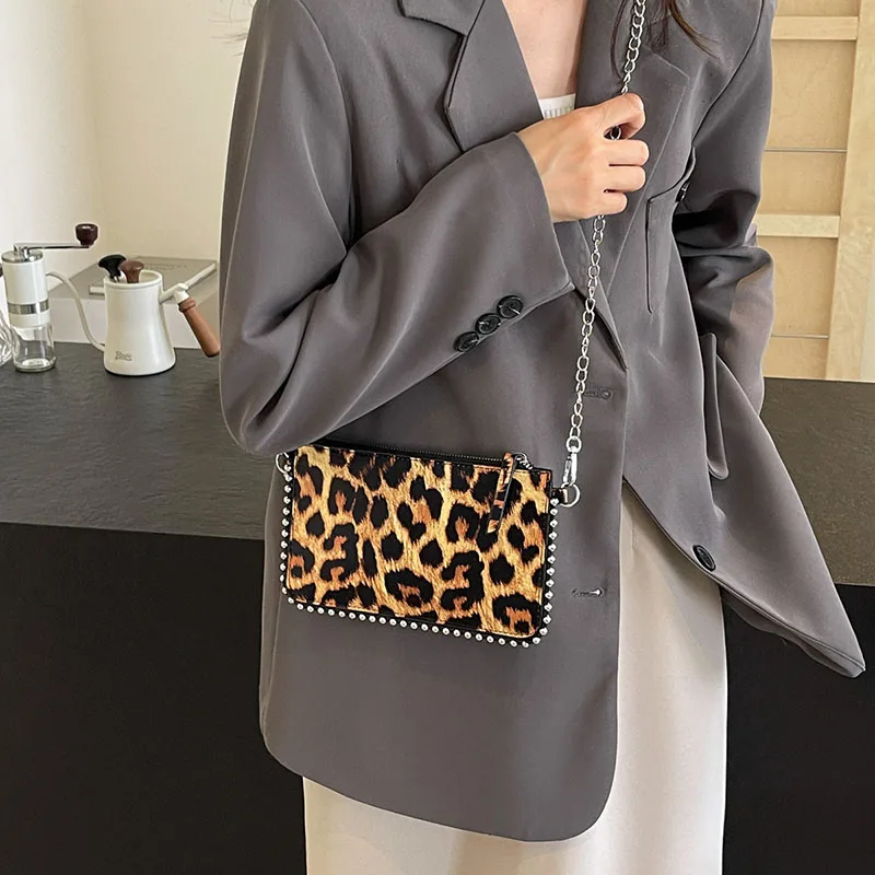 Mini Leopard Leather Shoulder Bags for Women Y2k New mobile phone