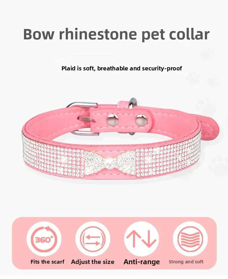 Collier pour chien orné de strass, disponible en plusieurs couleurs et en cuir.