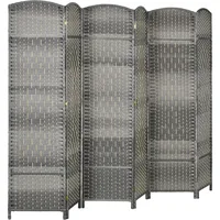 6 Panel Privacy Room Divider, 6' Tall Room Divider Hand-Woven Freestanding Wall Partition for Home Office, Bedroom, Mixed Gray 1