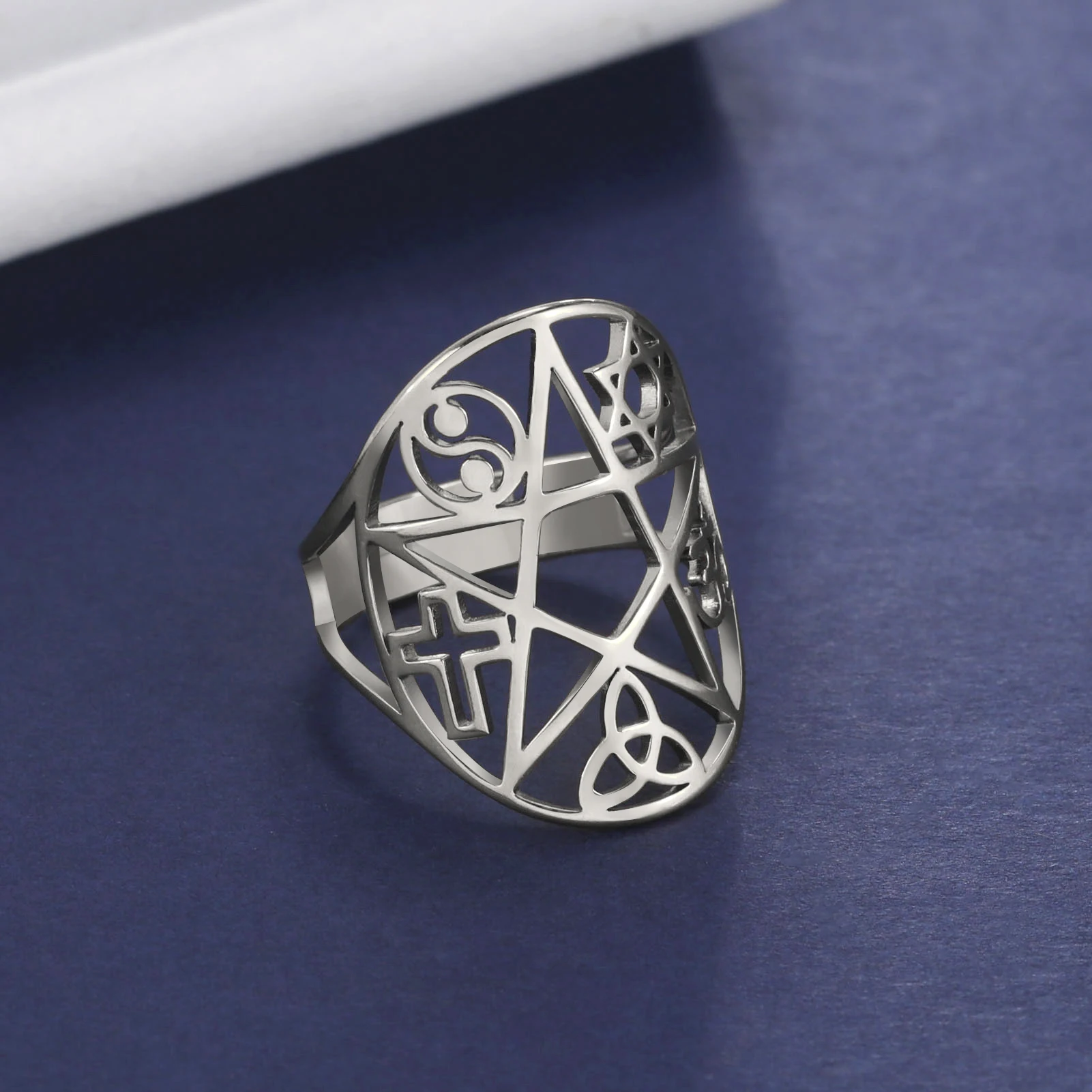 Scrollwork Pentacle Ring Pagan Wicca .925 Sterling Silver by