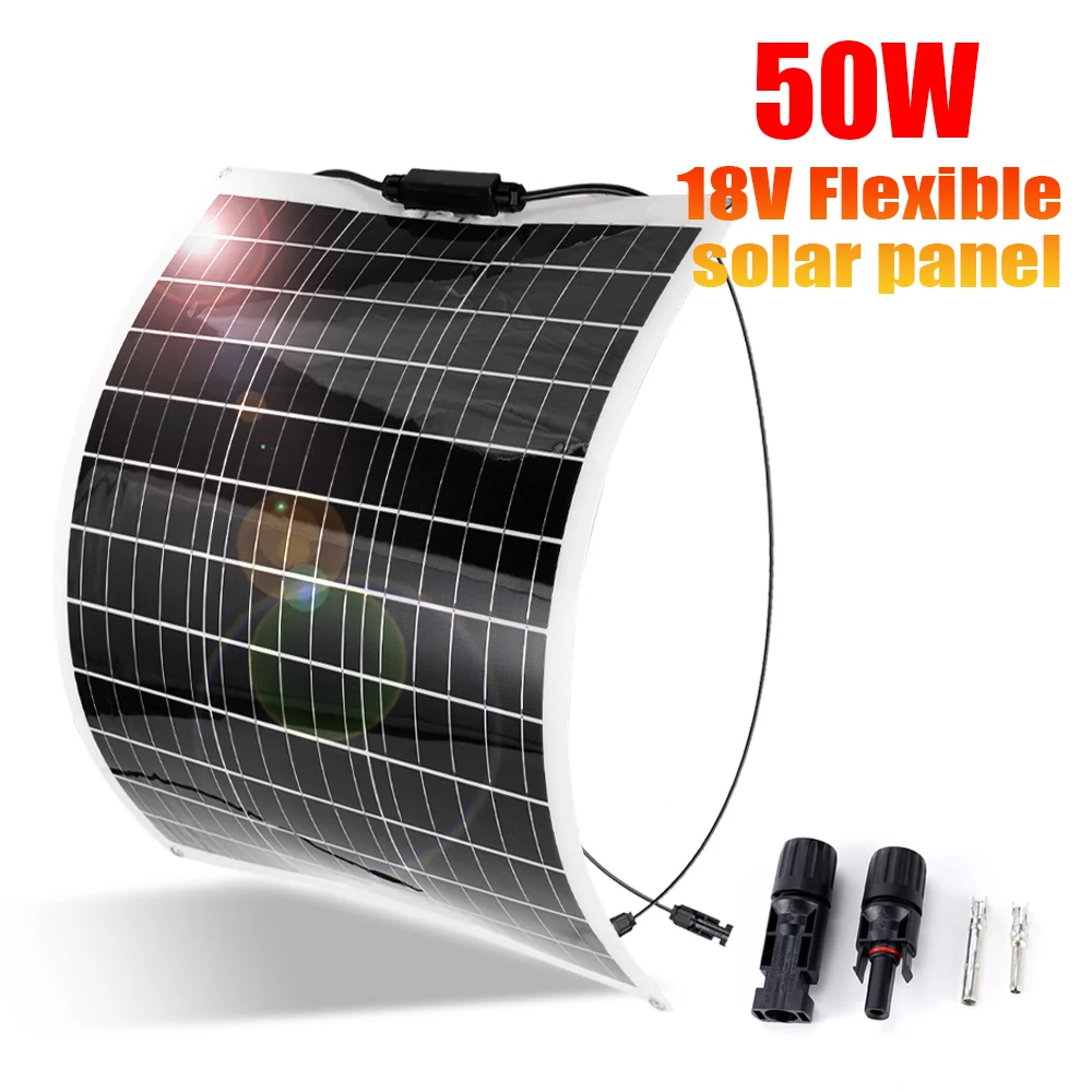 

50W Flexible Solar Panel High Efficiency Monocrystalline Solar Cell For Home Outdoor RV/Boat/Car Battery Charger Power Storage