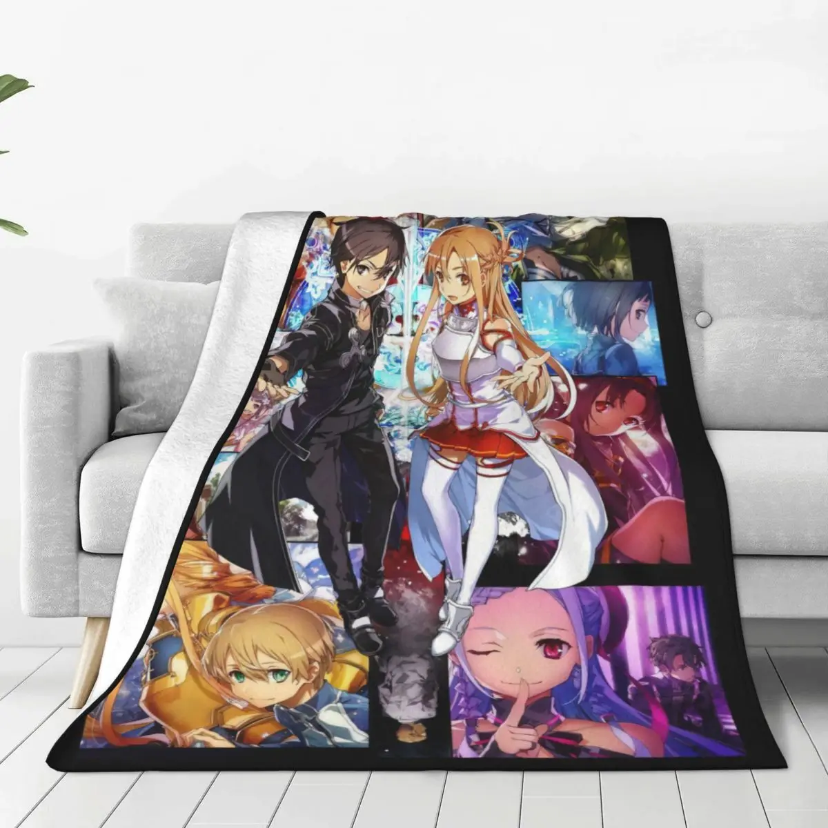 

Kazuto Asuna Shino Blankets Sword Art Online Anime Flannel Vintage Warm Throw Blanket for Coverlet Spring/Autumn