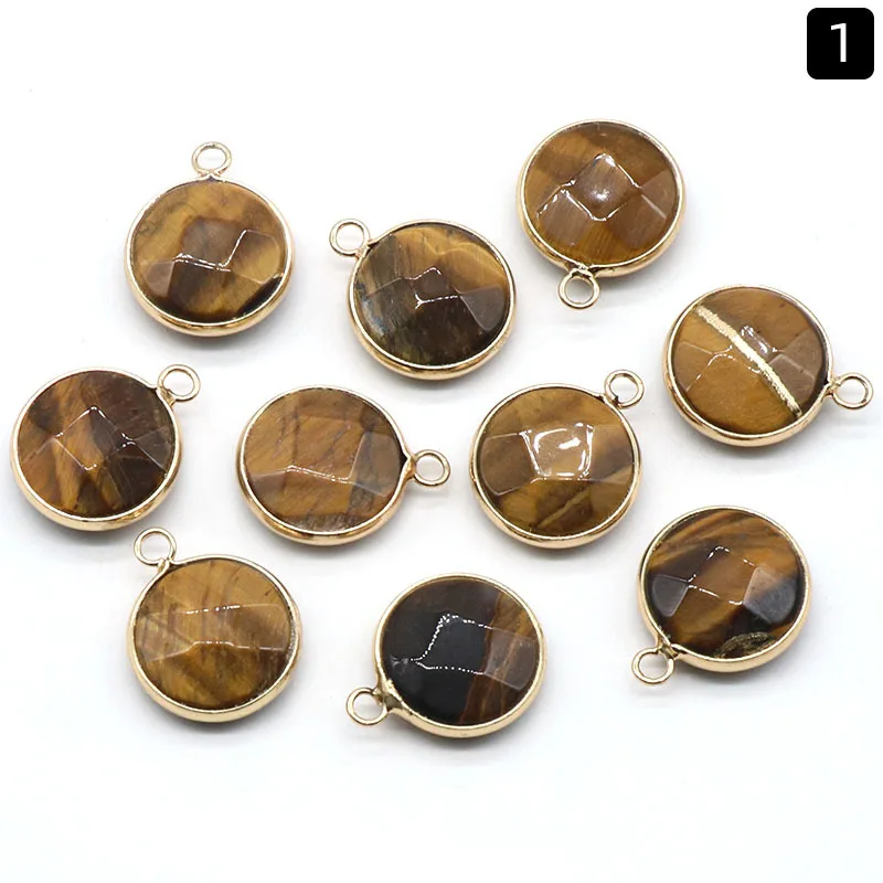 Faceted Gemse Golden Plated  Natural Stone Charms Chakra Reiki Healing Crystal Pendants For DIY Bracelet  Necklace Jewelry ACC