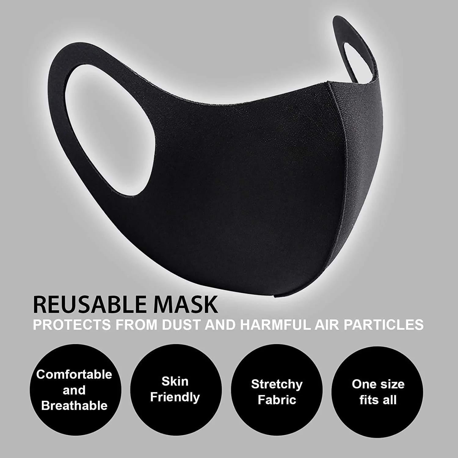 Masque facial de protection respirant, lavable, réutilisable, anti-poussière, respirant, lavable, élégant, design fin, unisexe, noir