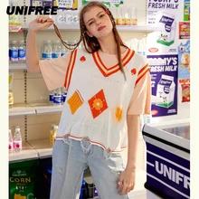 

UNIFREE Sweater Vest Women Striped Japanese-style Sleeveless V-neck All-match Loose Casual Preppy-style Lovely Students Fashion