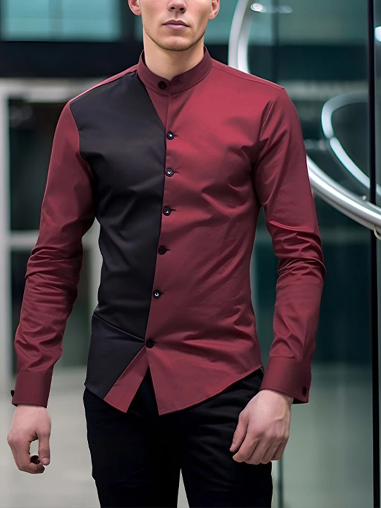 

Men's Color Block Stand Collar Shirt - Fashionable, Stylish