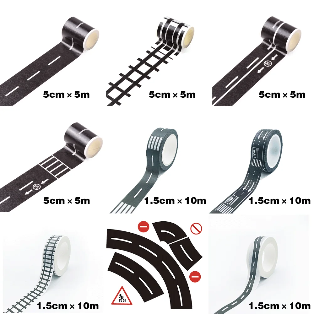 1 stücke Autobahn Eisenbahn Zug Track Kurve Design Aufkleber Washi Tape DIY Kreative Verkehrs Klebrige Masking Tape Papier Spielzeug auto Kind Spiel – Detail 5