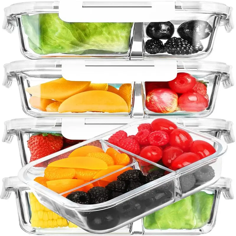 5-Pack 36 Oz, Glass Meal Prep Containers 3 Compartment with Lids, Airtight  Glass Lunch Containers Bento Box for Microwave, Oven, Freezer