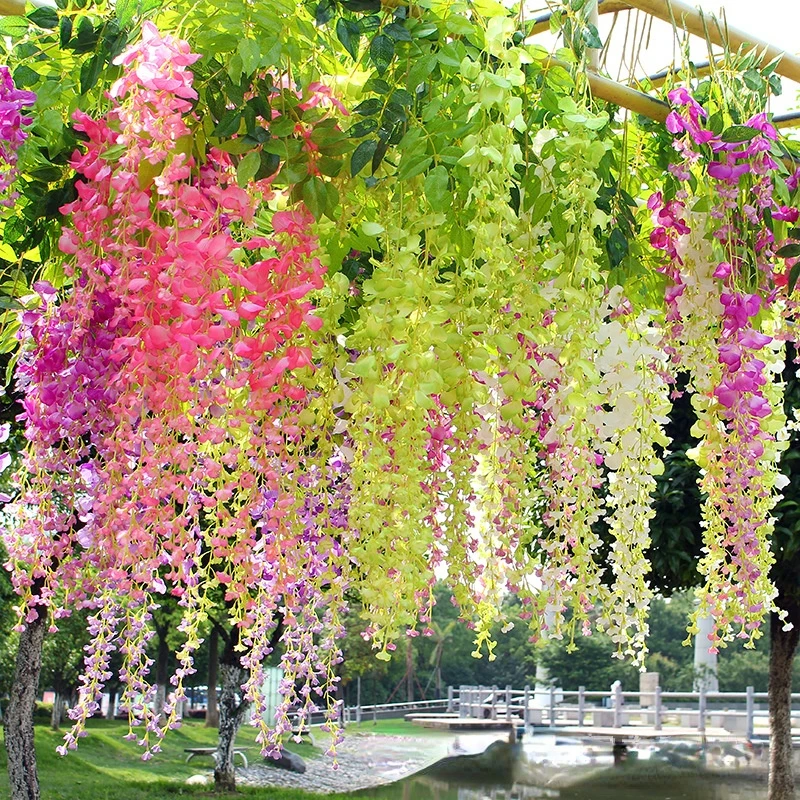 Artificial Plant Wisteria Flower Wall Hanging Rattan Decoration Home Hotel Garden Hall Decoration Wedding Scene Ceiling Pendant