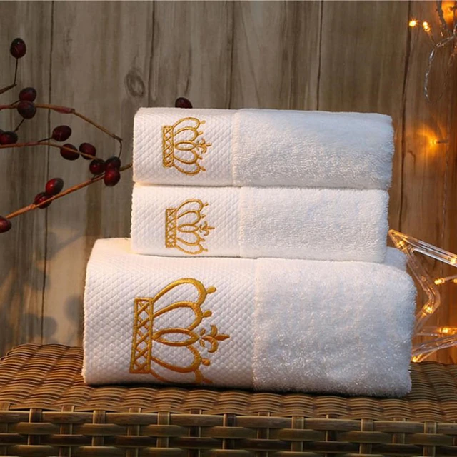 Embroidered Crown White Bath Towel 5stars Hotel Towels 100