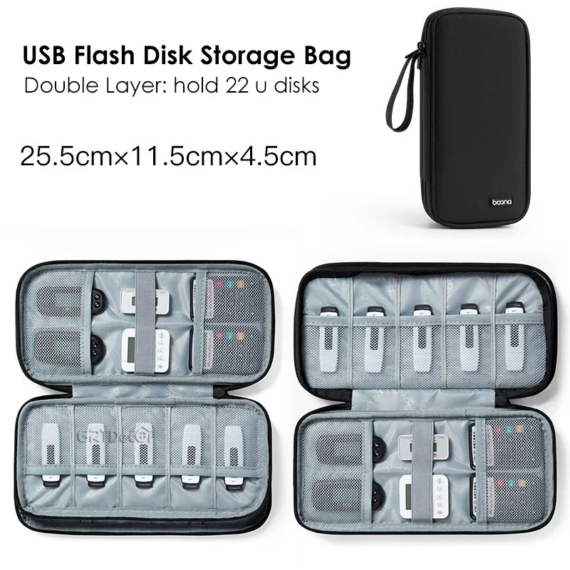 USB Flash Drive Storage Organizer - Dustproof Tech Accessories Pouch with 22 Compartments