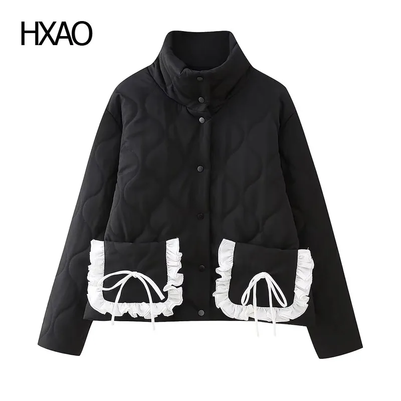 

HXAO Women's Quilted Coat Black Padded Jacket Winter Cropped Jacket Padded Woman Autumn Jacket New Outerwear Puffer Jackets