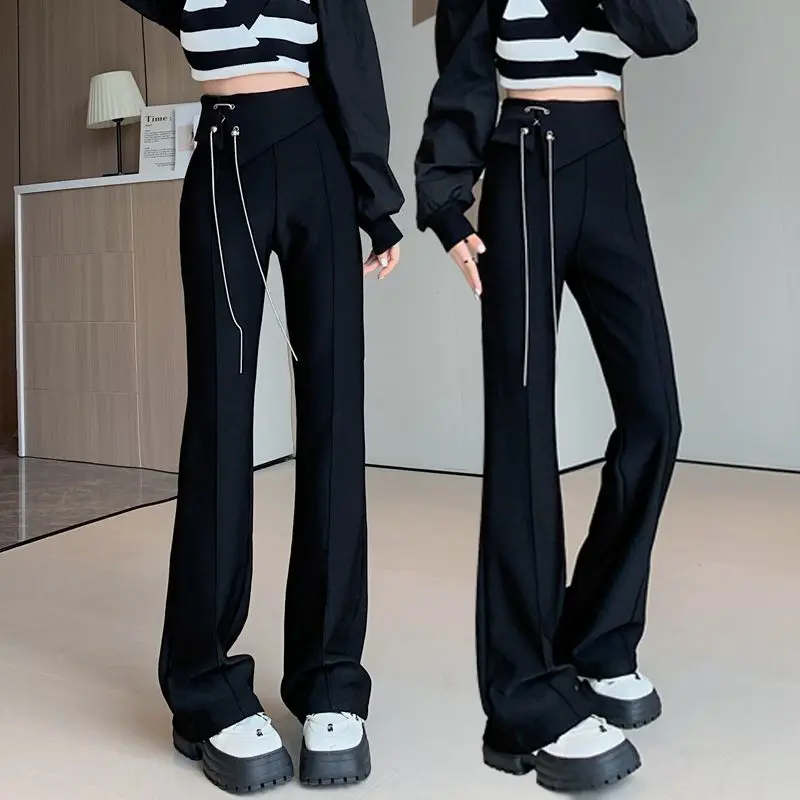 Black Flared Pants for Petite Women with a High Waist and Slimming Effect Elastic Waisted Casual Elastic Micro Flared Pants 2