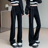 Black Flared Pants for Petite Women with a High Waist and Slimming Effect Elastic Waisted Casual Elastic Micro Flared Pants 2