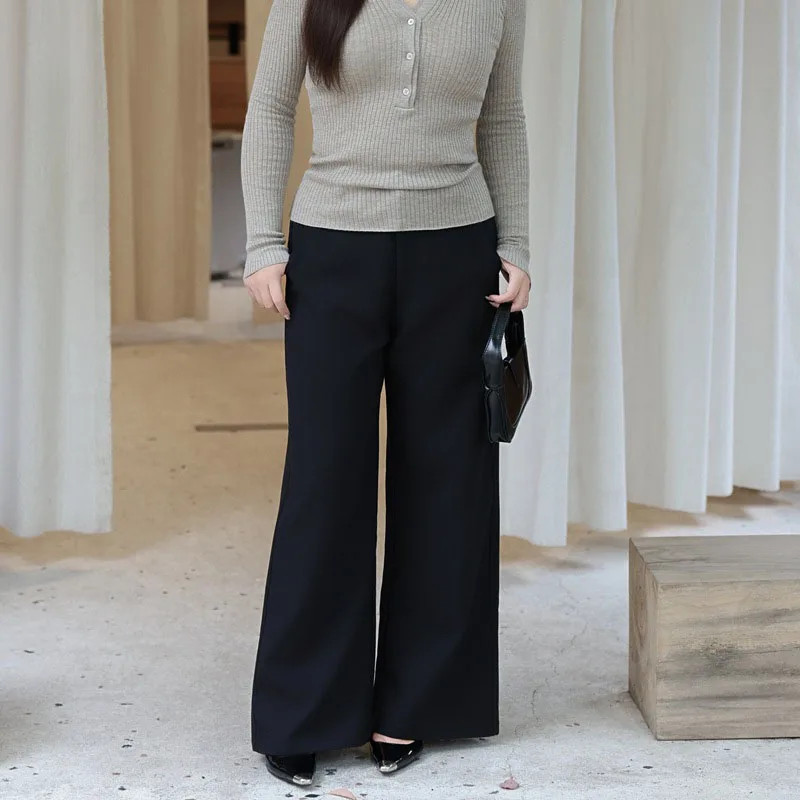 4XL Plus Size Women's Straight Leg Pants Premium Minimalist Casual Commuter Classic Black High Waist Full Length Trousers 9316