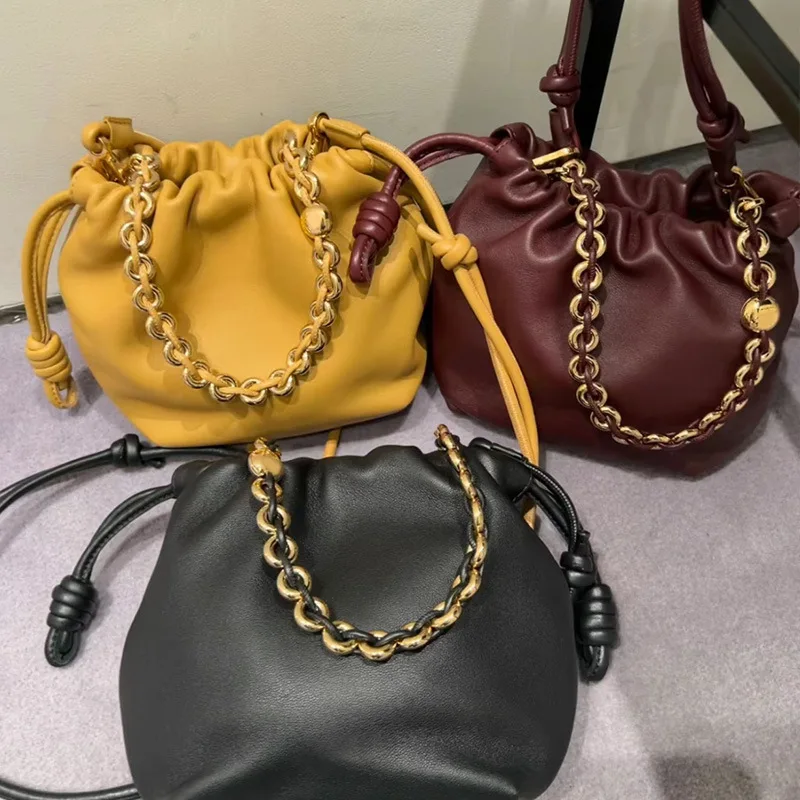 VIELINE New Women's Drawstring Cloud Bag Blessing Bag Hobos Bag Real Leather One Shoulder Crossbody Bag Casual Bucket Bag 6