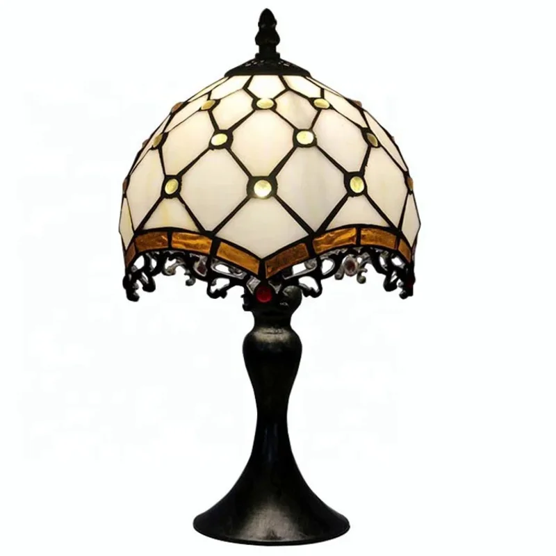 

Tiffany Antique Brass Lamp Stained Glass Lampshade 8Inch Desk Lights Home Bedside Table Lamps