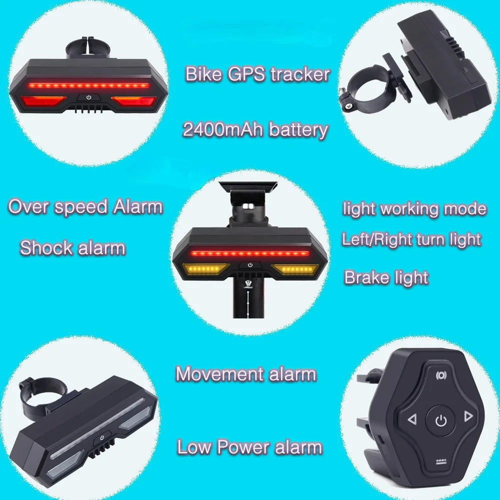 4G Bike GPS Tracker Turn Signals Taillight Wireless Control Waterproof for Bicycle Rastreador With Free Tracking APP