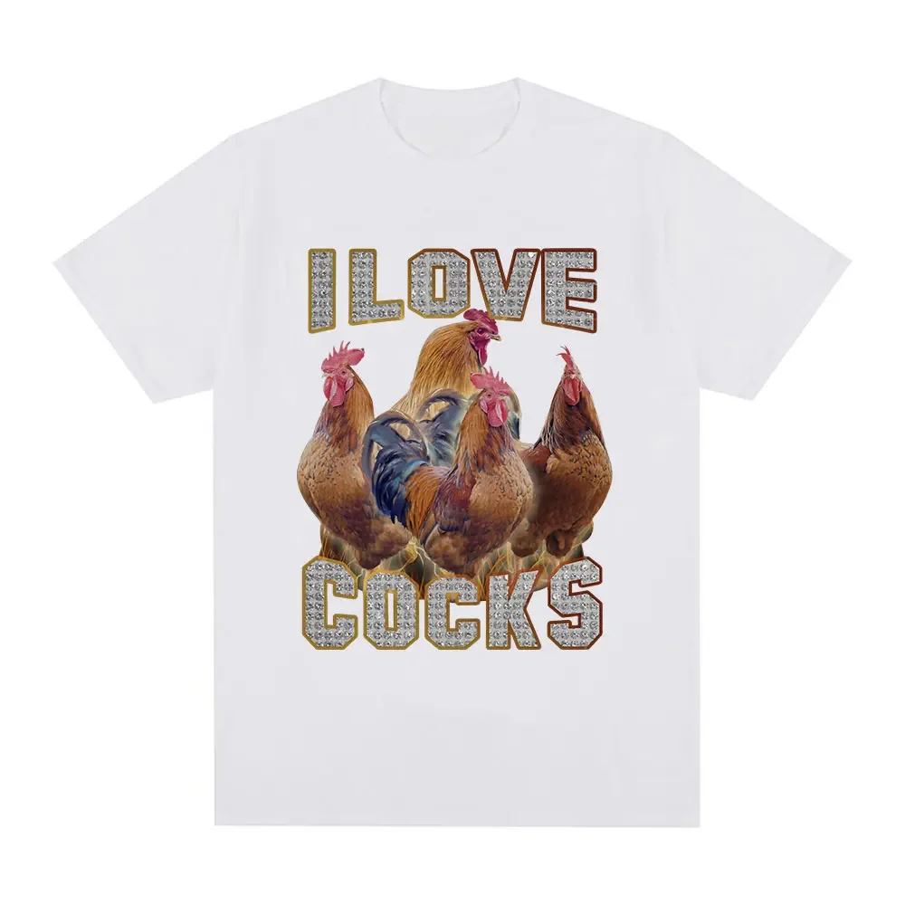 I Love Cocks Funny Roosters Meme T-shirt Chicken Enthusiast Short Sleeve T-shirt Women's Extra Large T-shirt Street Clothing 3