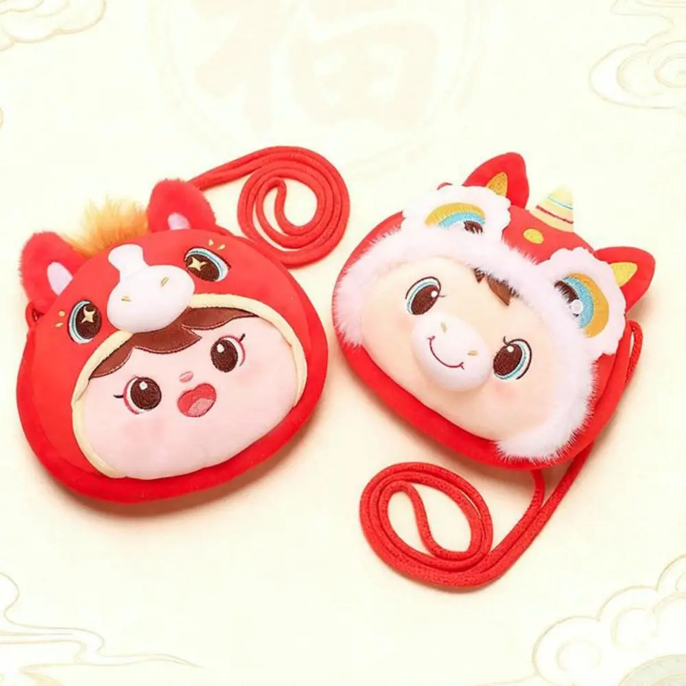 Lucky Horse Zodiac Horse Plush Crossbody bag Red Packet Chinese Style Horse Year Money Bag Red Cartoon Lucky Horse Plush Bag