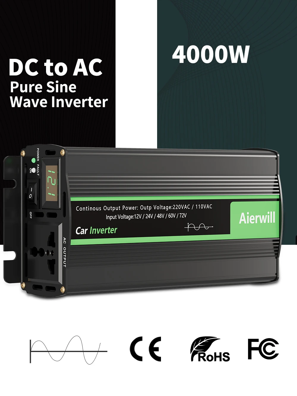 Inverter A Onda Sinusoidale Pura 12V 220V Dc 24V A Ac 3000W 2000W Convertitore Portatile Power Bank Inverter Solare Per Elettrodomestici