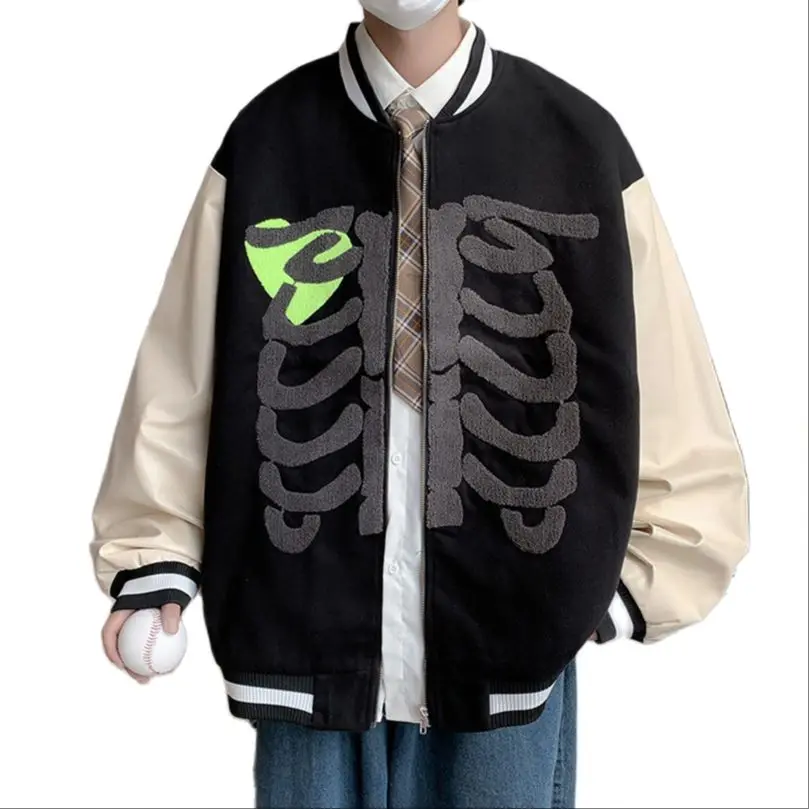 

Trendy Towel Embroidered Coat Men's Spring Fall American Vintage Baseball Suit High Street Baggy Jacket 2023