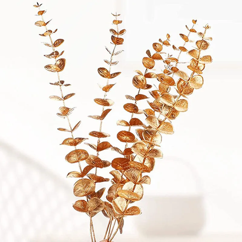 Tanie 10 sztuk złoty liść eukaliptusa sztuczne rośliny Diy boże narodzenie sztuczna roślina kwiat bukiet sklep