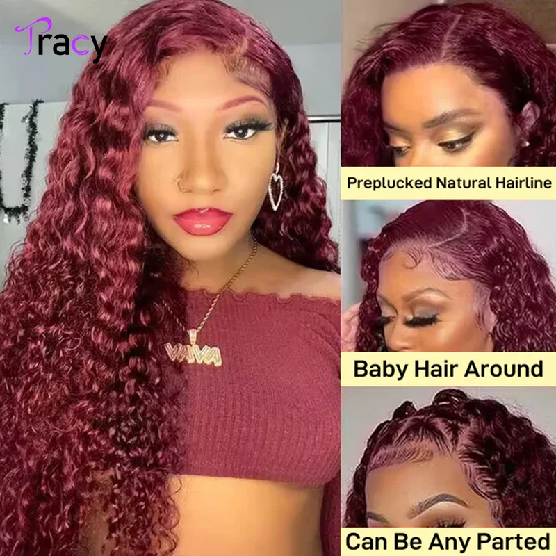 

Tracy Hair Ready To Wear And Go Glueless Wig Pre Cut Burgundy Water Wave Lace Front Wigs 4x4 HD Lace Closure Wig #99j