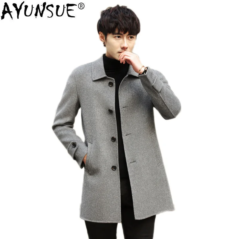 

100% Wool Coat Men Casual Double-sided Spring Male Jacket Overcoat Mens and Jackets Casaco Masculino SM105 KJ1922