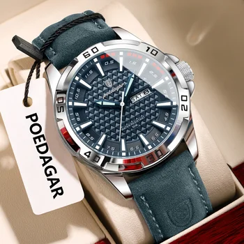 POEDAGAR Original Men Watch Luxury Waterproof Luminous Date Week Watch For Man Quartz Leather Fashion Men's Watches Reloj Hombre 1