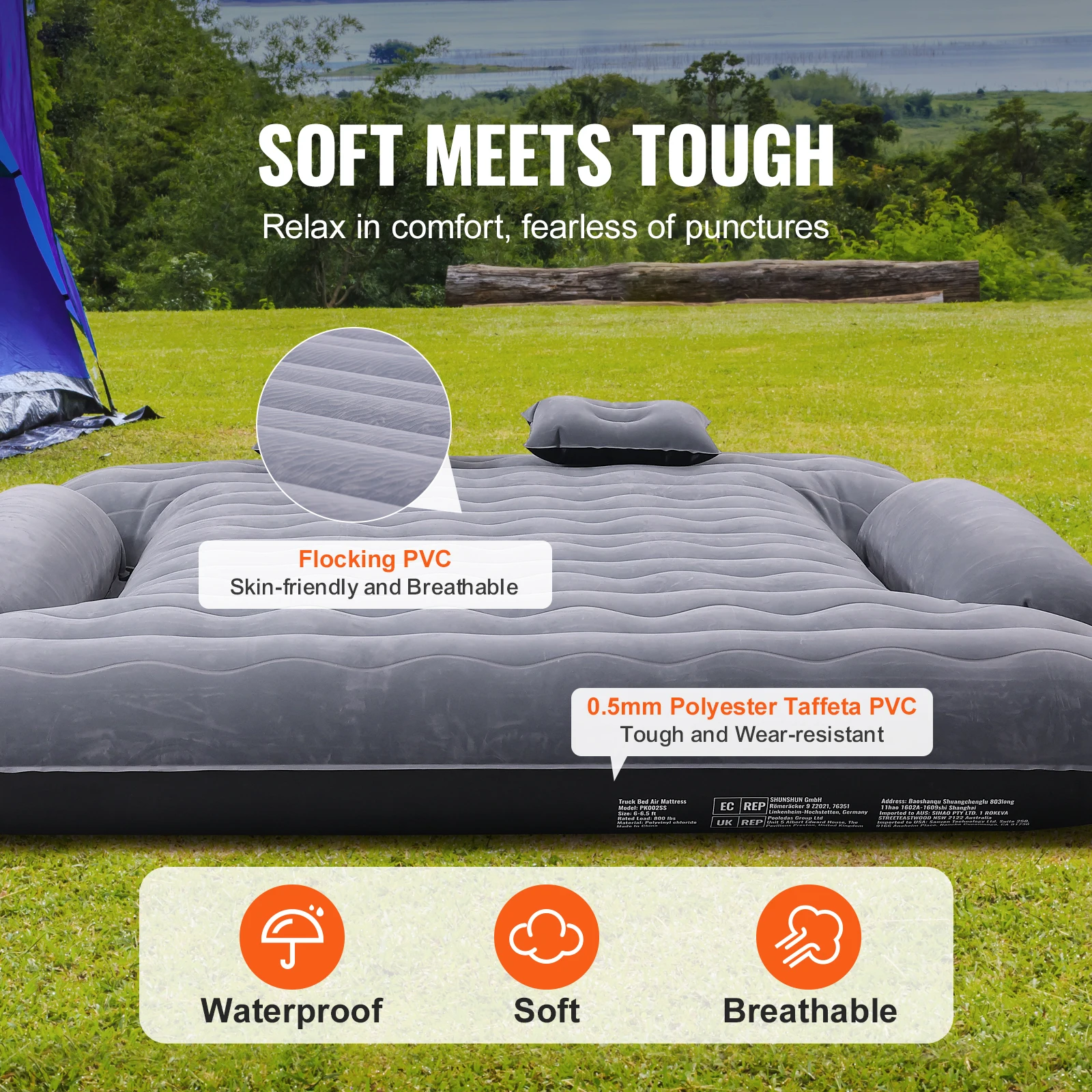 SucceBuy Truck Bed Air Mattress for 6-6.5 ft Full Size Truck Beds Inflatable Air Mattress Camping Bed with 12V Air Pump 2 Pillow