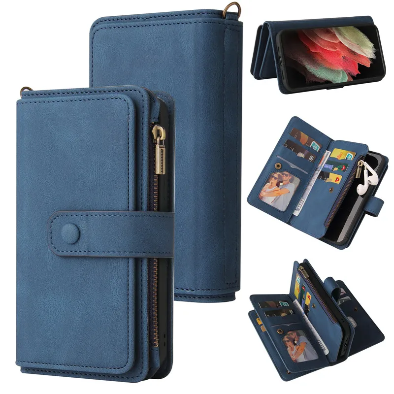 

Flip Leather Phone Case For Samsung Galaxy S23 Ultra S22 S21 Plus S20 FE S10 S9 Note 10 20 Zipper Wallet Card Slot Cover Coque