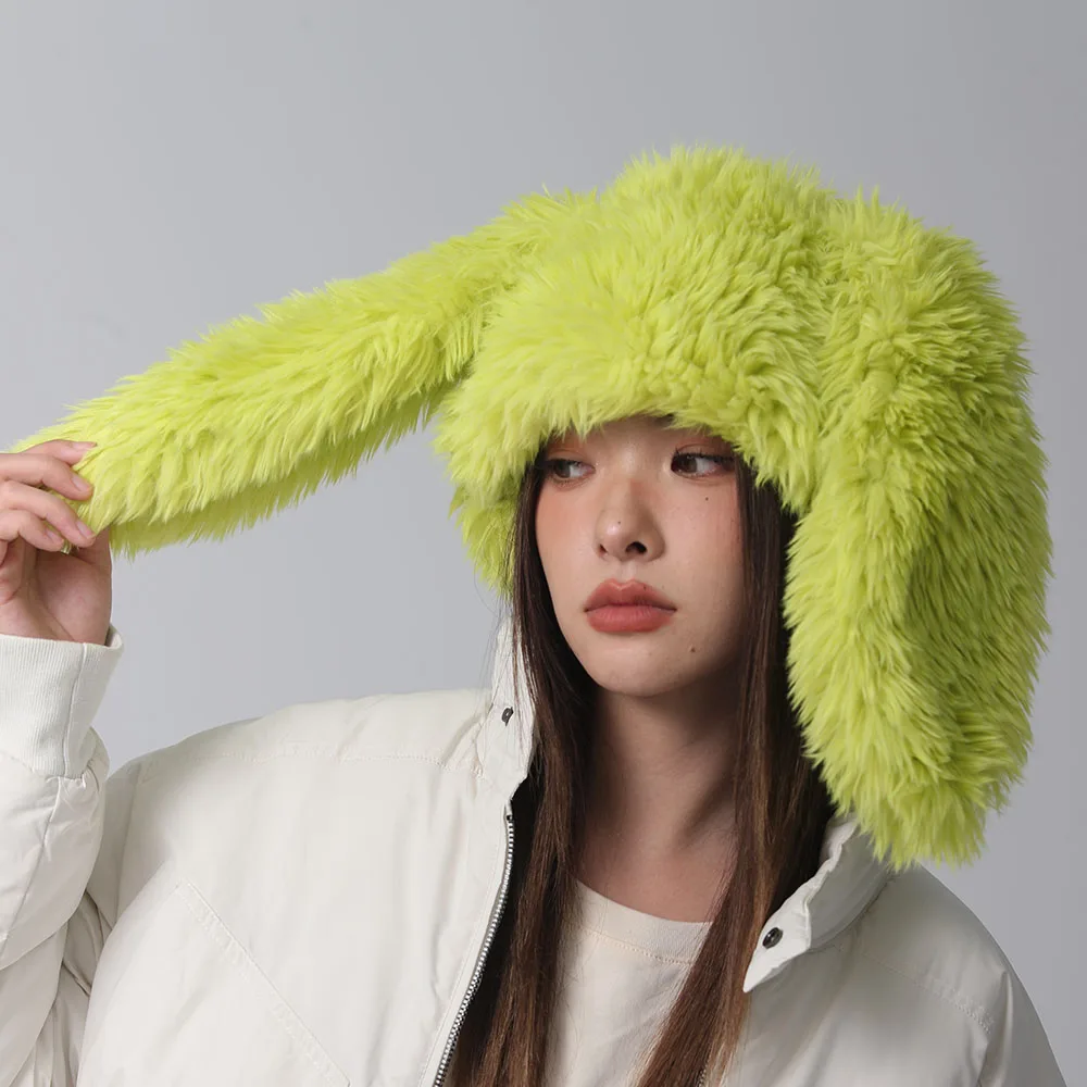 new Women's hat bomber ski mask winter hat balaclava mask y2k accessories skullies beanies faux fur Rabbit Ear Hat Halloween Hat 2