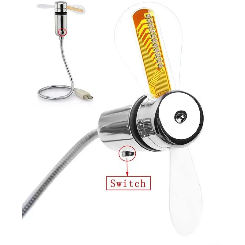 Led Rgb Light Programmable Fan Soft Blade Flexible Gooseneck Diy Message Mini Usb Fan PC Notebook USB LED Clock Time Display cooling fan,gaming cooling fan
