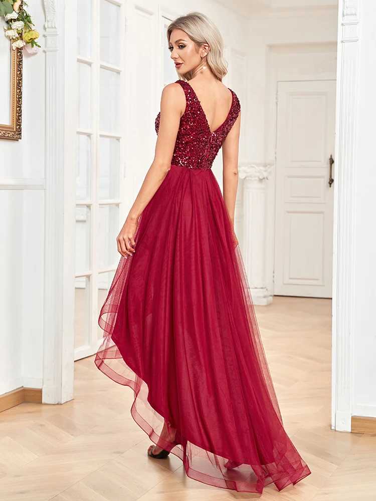 Lucyinlove elegante donna senza maniche con paillettes lunghezza del pavimento abito da sera formale 2024 abito da Cocktail rosso da ballo di fine anno