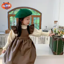 Robe de princesse en Faux cuir pour petite fille, vêtement Simple, couleur unie, motif feuille de Lotus