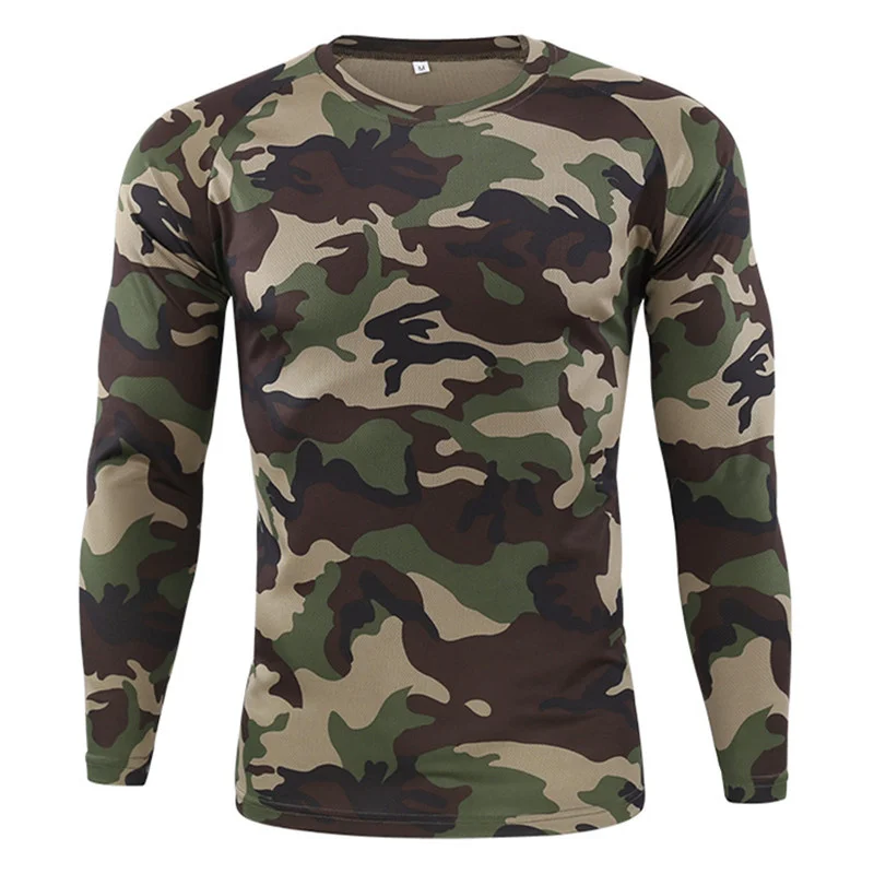 Camouflage Quick Dry Hiking T-Shirt Men Spring Autumn Sport Breathable Long Sleeve Tops Tactical Combat Hunting Camping T Shirt
