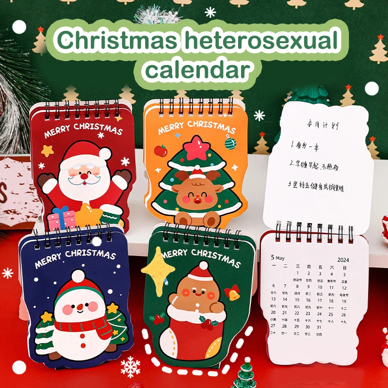 

2024 Christmas Desk Calendar Mini Cartoon Cute Patterns Table Calendar Creative Desktop Decoration Daily Planning Small Monthly