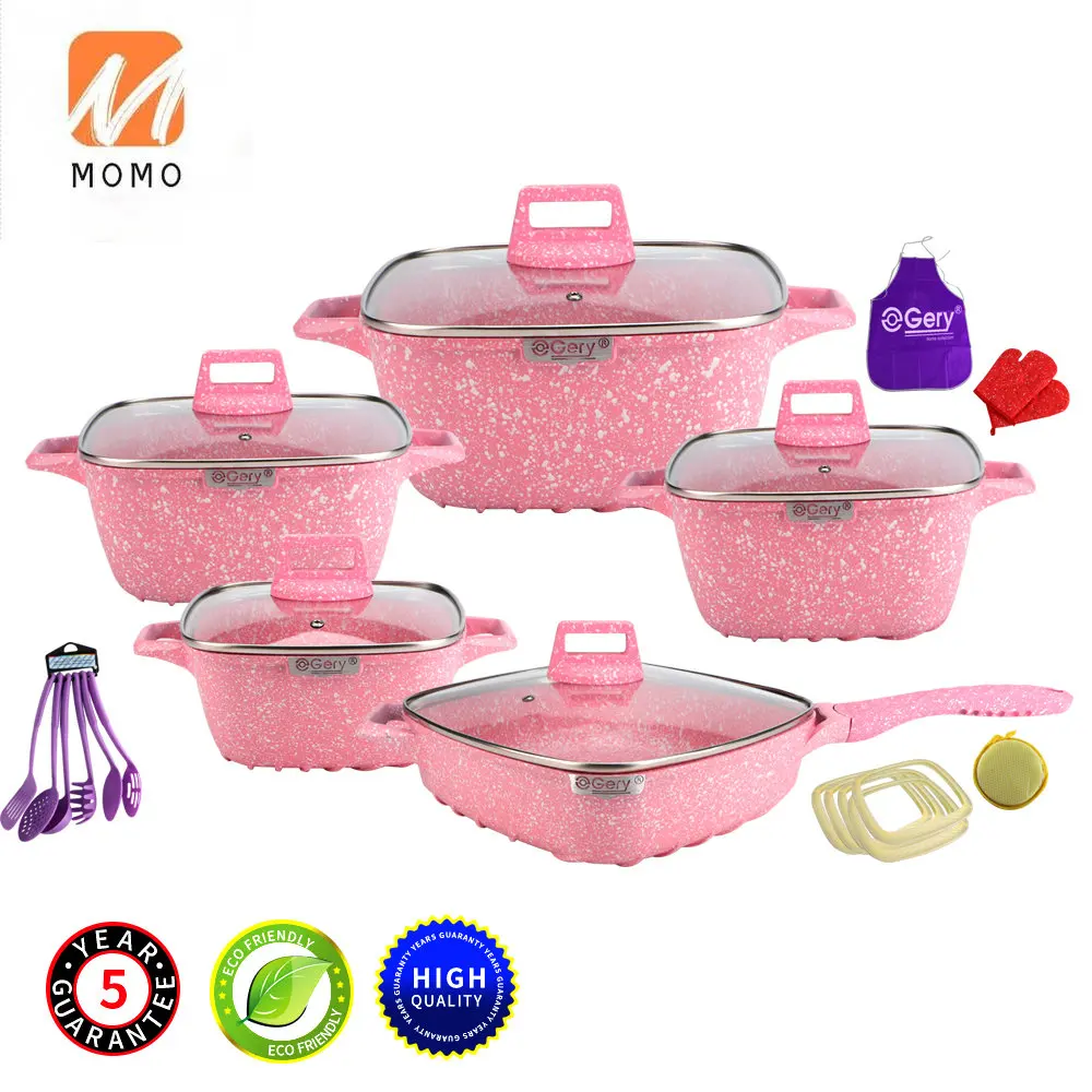 Customized Pink Ceramic Nonstick Coating Pressed Aluminum Cooking