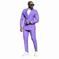 Vêtements de marié de mariage à double boutonnage personnalisés pour hommes, coupe couvertes, violet imbibé, pantalon blazer décontracté, dernier ensemble, été, 2 pièces, 03 1