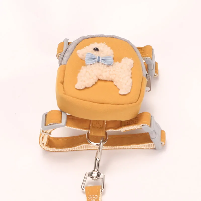 Pet Dog Harness with Bag Cute Animal Print Puppy Harness Vest Pet Cat Backpack with Leash Set Chihuahua Dog Accessories