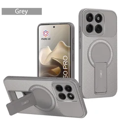 Carbon Fiber Pattern Case with Magnetic Wireless Charging and Foldable Stand Holder - Motorola Moto G86 (Grey)