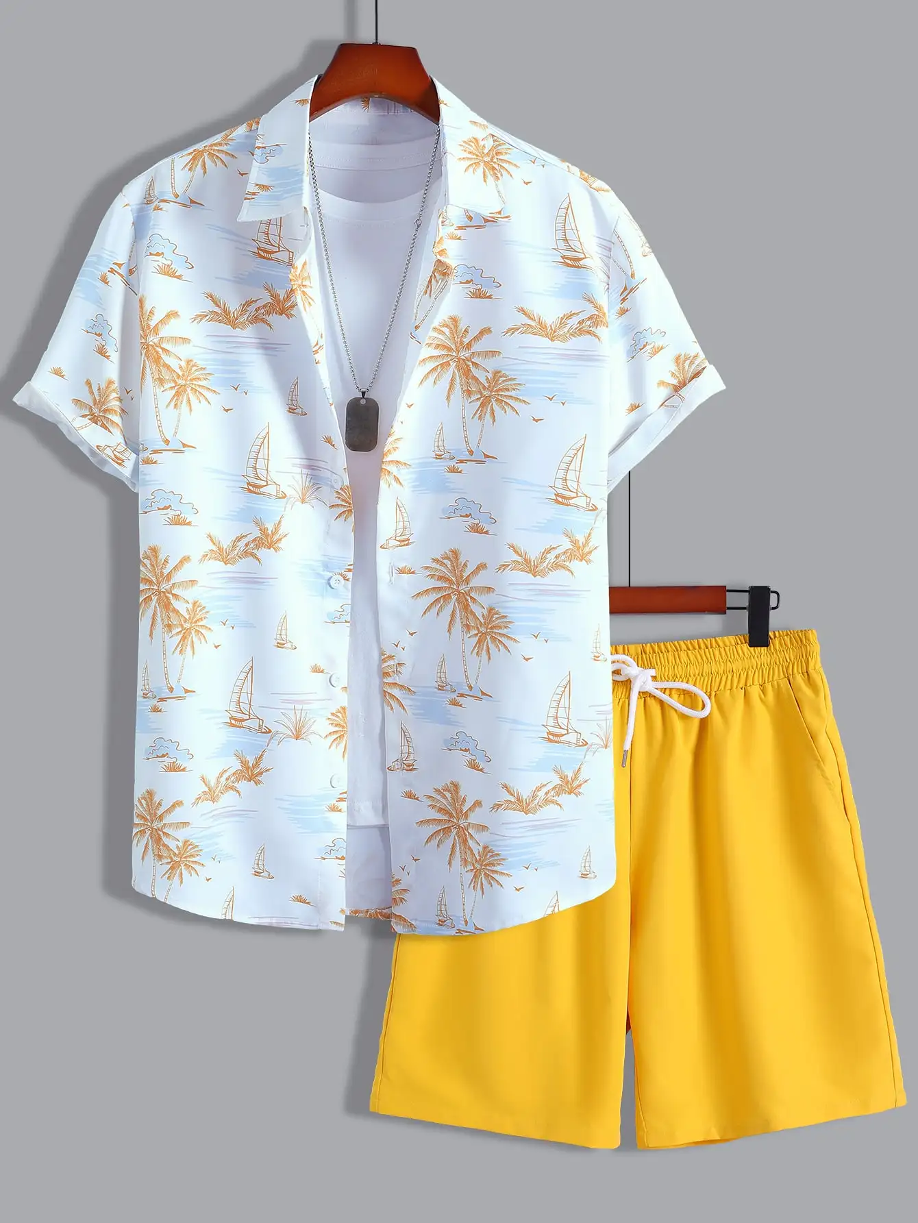 Y2k Street Men's Super Hot Random Tropical Printed Shirt and Drawstring Waist Shorts