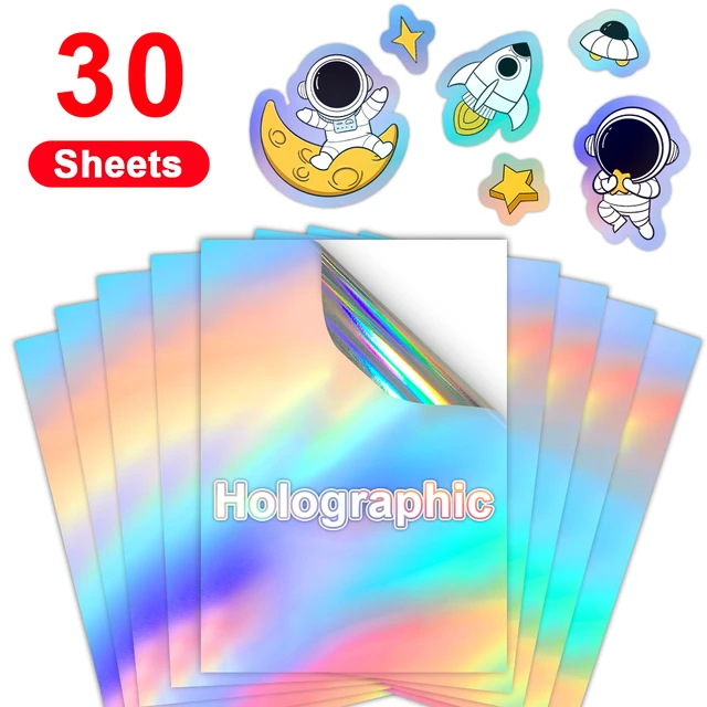 30 Sheets A4 Holographic Printable Vinyl Sticker Paper Glossy White  Transparent Self-adhesive Copy Paper for Inkjet Printer - AliExpress