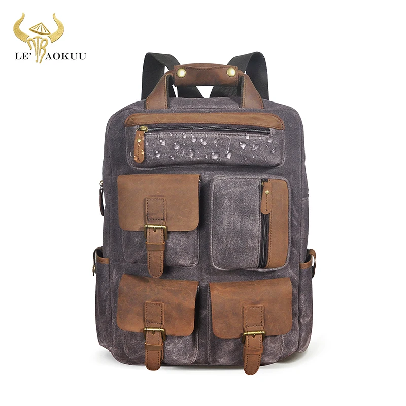 

Canvas+Genuine Leather Heavy Duty Design Men Travel Backpack Daypack Fashion Knapsack College School Book Laptop Bag Male 1170
