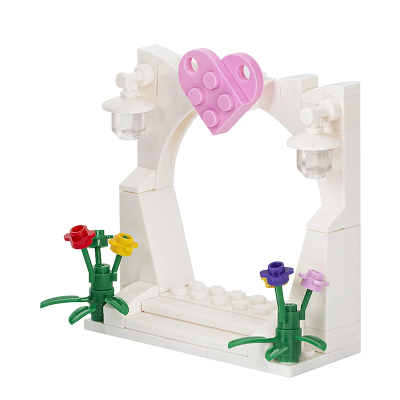 MOC City Series Wedding Arch Streetlight Drum Kit Swing Chair Park Street View Building Blocks Toys For Children Creative Gifts