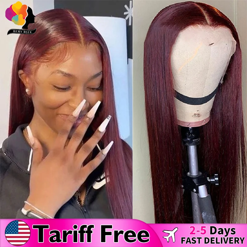 Peruvian Straight Hair 13X6 Lace Frontal Wig Human Hair Wigs 99J Dark Burgundy Pre-Plucked 180% Remy Human Hair Lace Front Wigs