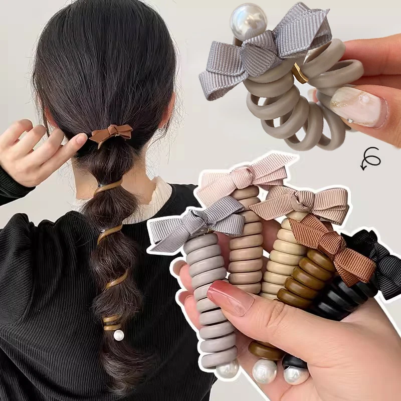 

2023 Fashion Telephone Wire Bow-knot Elastic Hair Band for Women Girls Hair Weaving Spiral Cord Rubber Bands Hair Accessories