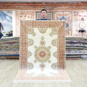 122x183cm Pink Hand Knotted Persian Rugs Traditional Oriental Turkish Silk Carpet (LH1058B)