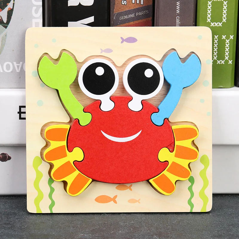 Baby 3D Wooden Puzzles Educational Cartoon Animals Early Learning Intelligence Puzzle Game Toys for Children